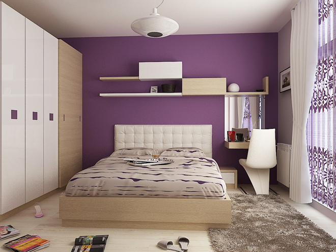 Спалня в лилаво - интериорен проект